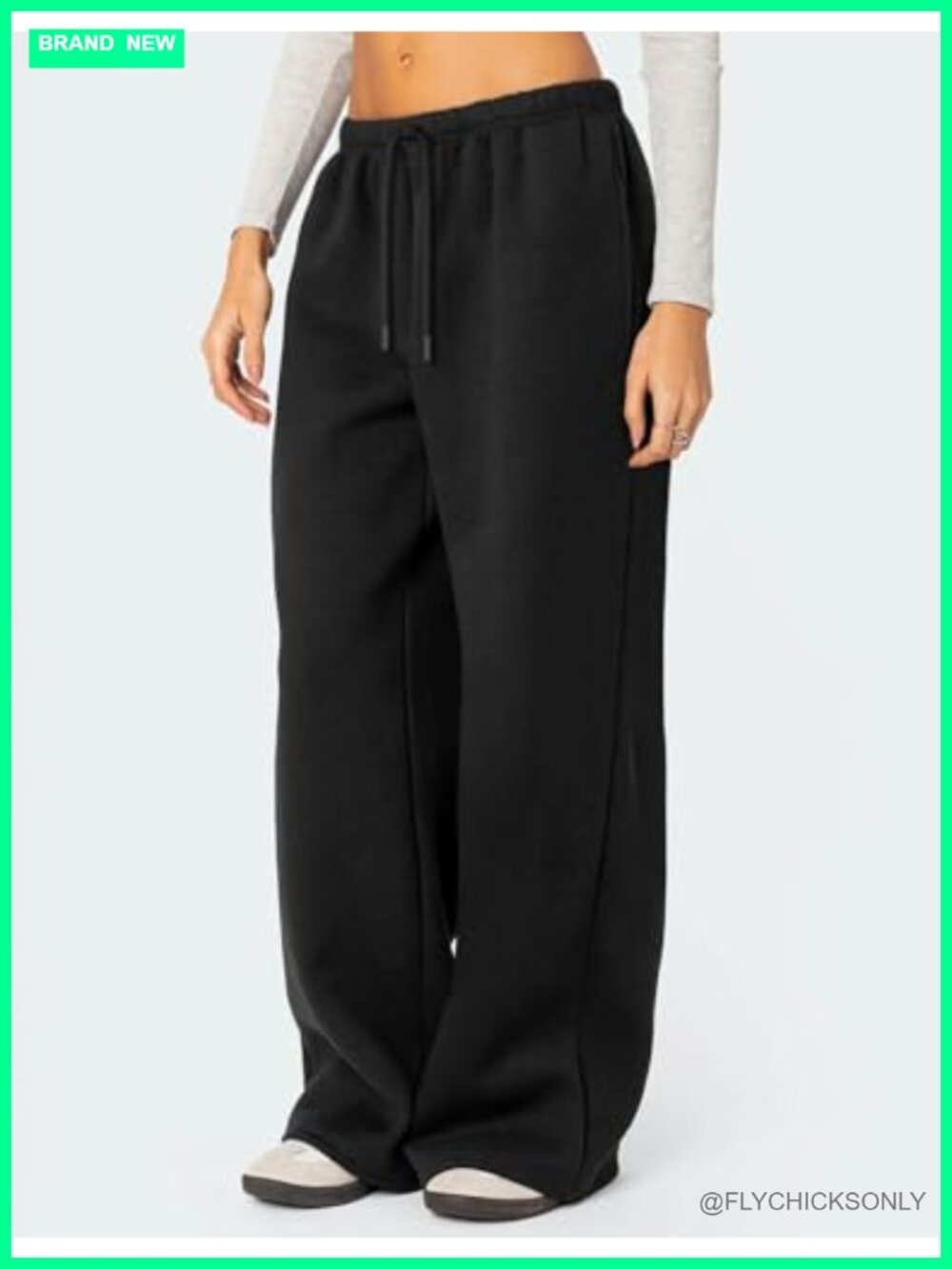 Fleece Lined Wide Leg Sweatpants with Pockets High Rise Baggy - Picture 5 of 7